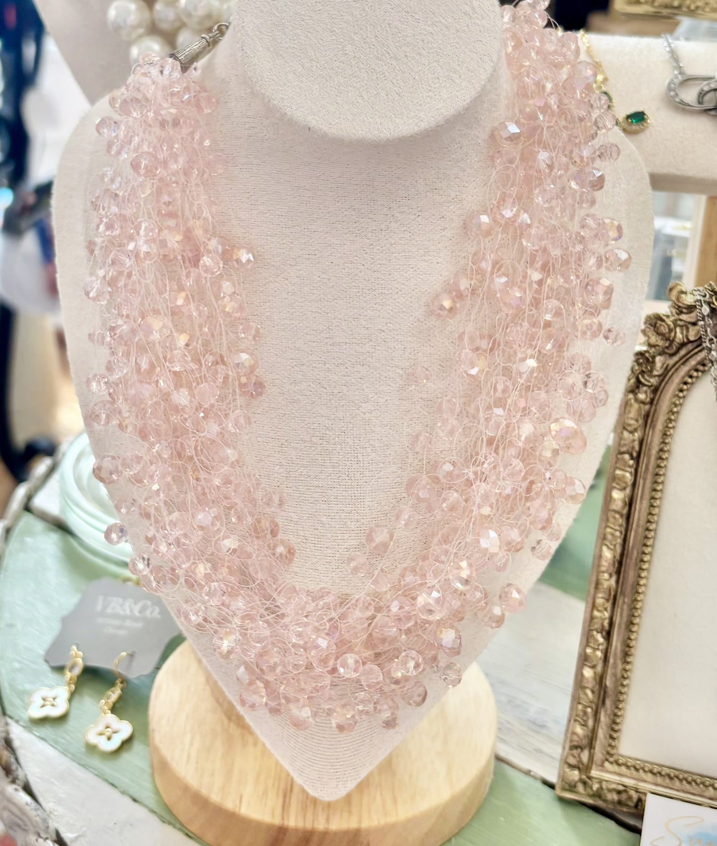 Necklace - Petite Crystal Cluster - Pink