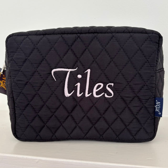 Mahjong Tile Bag - Quilted Black - Mint Embroidery