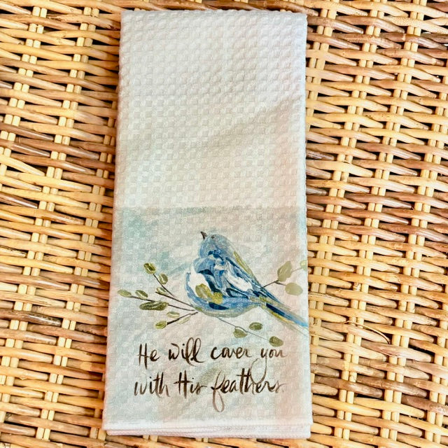 Tea Towel - Bluebird - He will cover you...