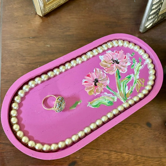 Tray - Handpainted Pink Floral