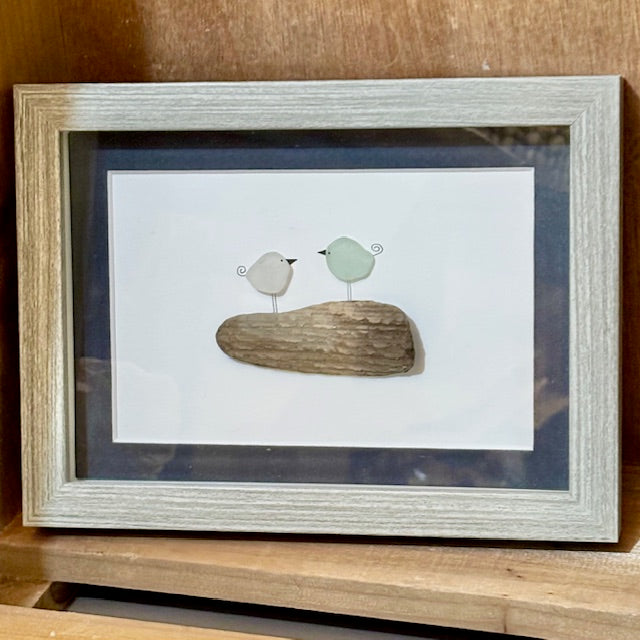 Sea Glass Birds on Driftwood