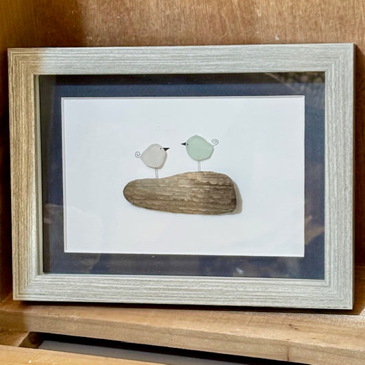 Sea Glass Birds on Driftwood