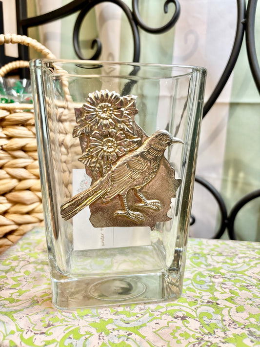 Pewter Medallion on Glass Vase / Assorted