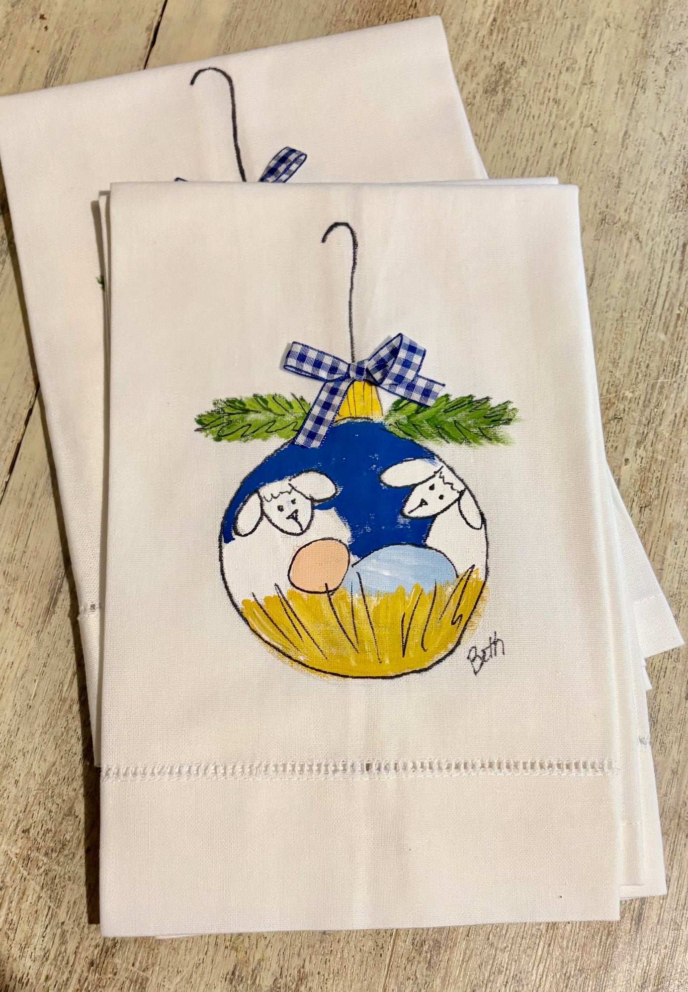 Tea Towel - Handpainted Lamb Ornament