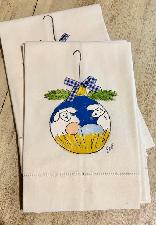 Tea Towel - Handpainted Lamb Ornament