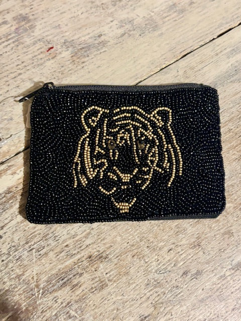 Beaded Zippered Pouch - Tiger