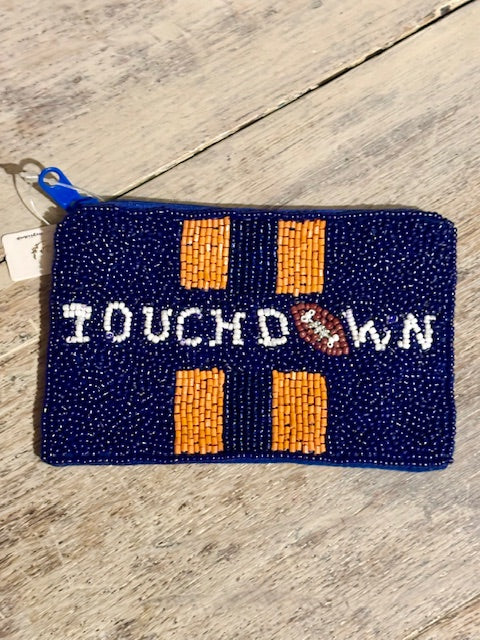 Beaded Zippered Pouch - Touchdown Navy & Orange