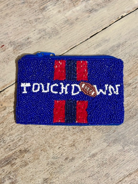 Beaded Zippered Pouch - Touchdown Red & Blue