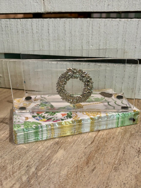 Pewter Medallion on Hostess Napkin Stand - Wreath
