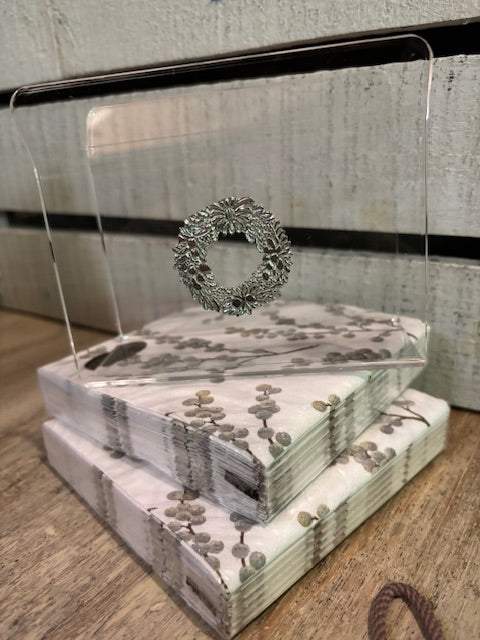 Pewter Medallion on Napkin Stand - Wreath