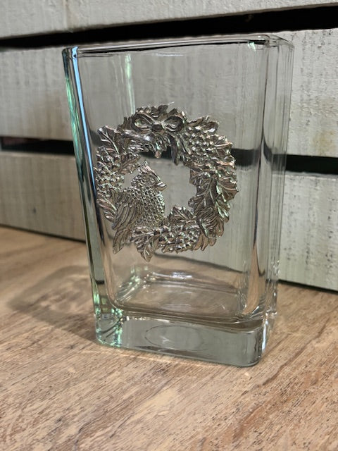 Pewter Medallion on Glass Vase - Wreath