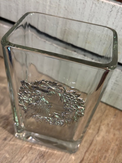 Pewter Medallion on Glass Vase - Wreath