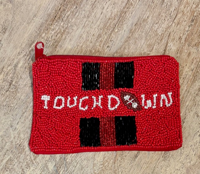 Beaded Zippered Pouch - Touchdown Red & Black