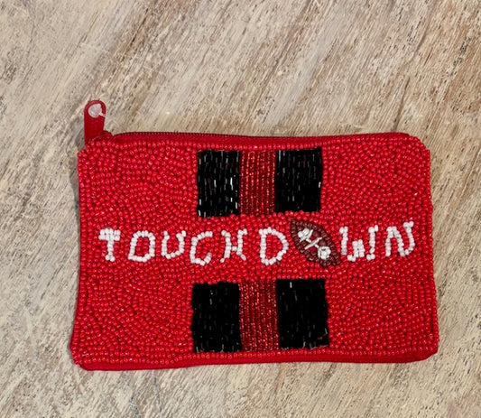 Beaded Zippered Pouch - Touchdown Red & Black