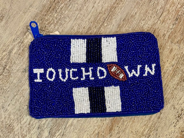 Beaded Zippered Pouch - Touchdown Blue & White