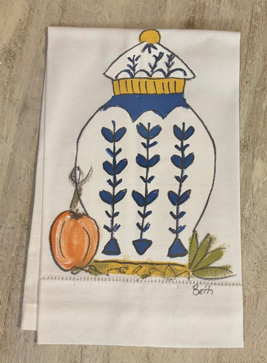 Tea Towel - Handpainted Pumpkin & Ginger Jar