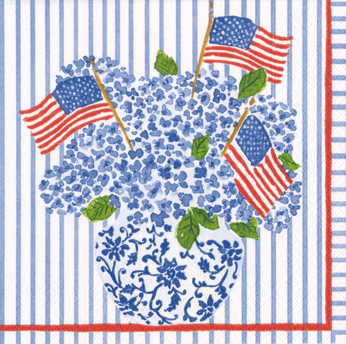 Cocktail Napkins - Flags & Hydrangeas