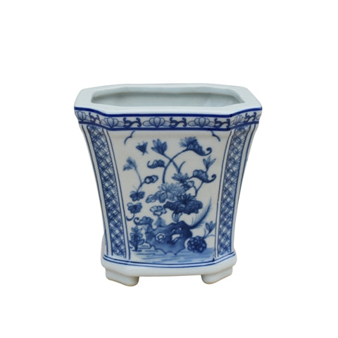 Planter - Blue & White with Ticking 5.5"