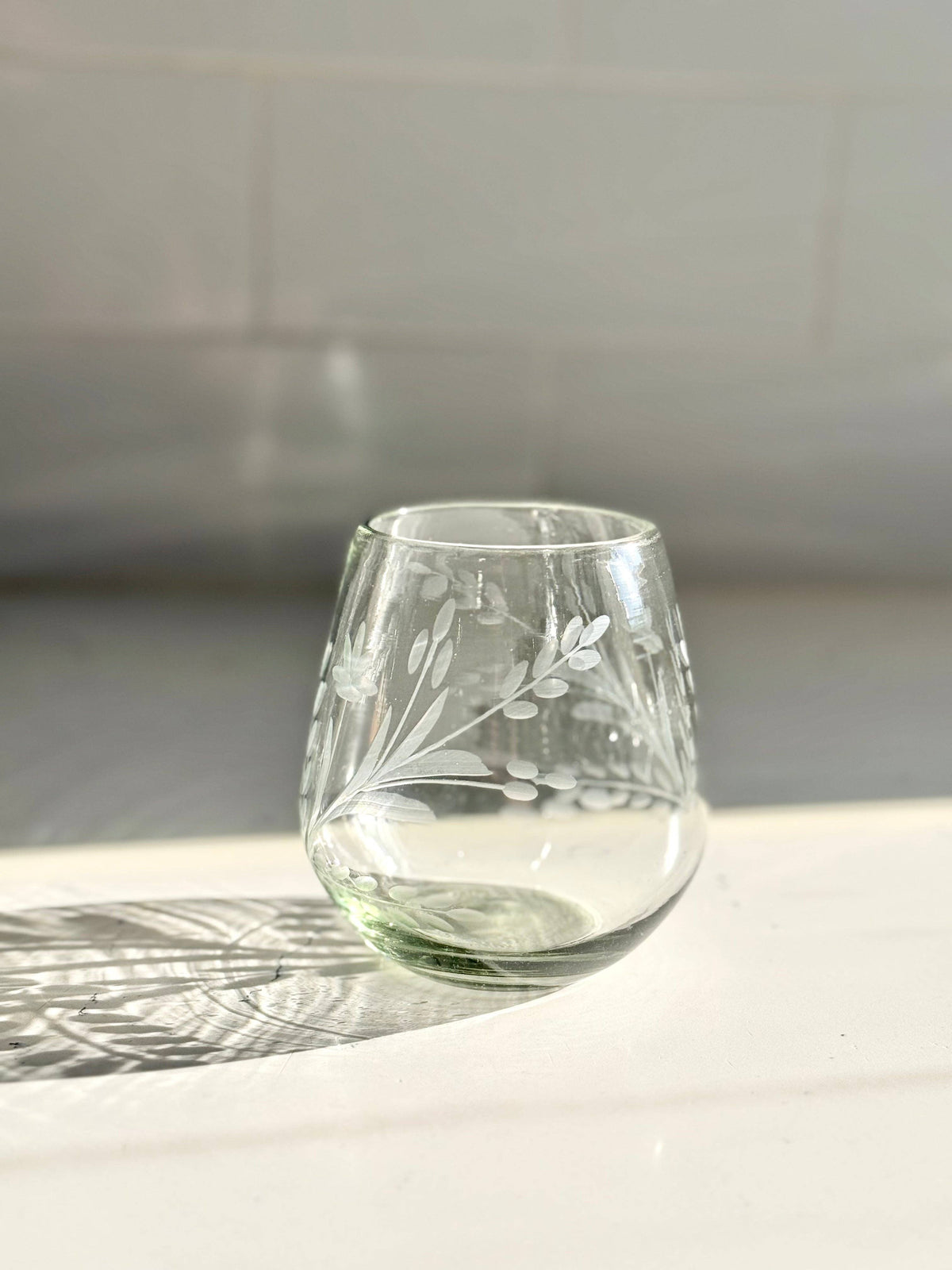 Wine Glass - Stemless - Hand Etched Blown
