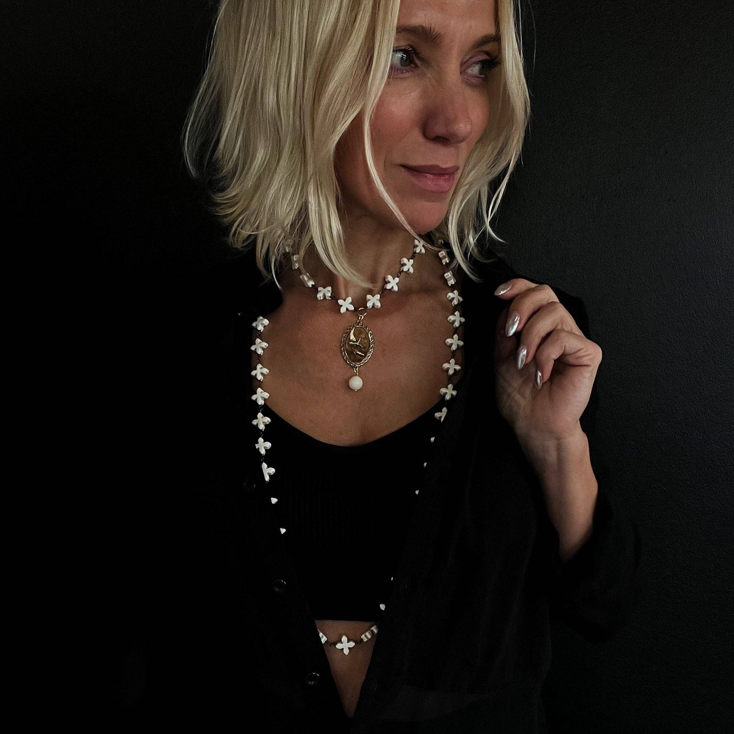 Sparrow Necklace with Howlite Cross Beads