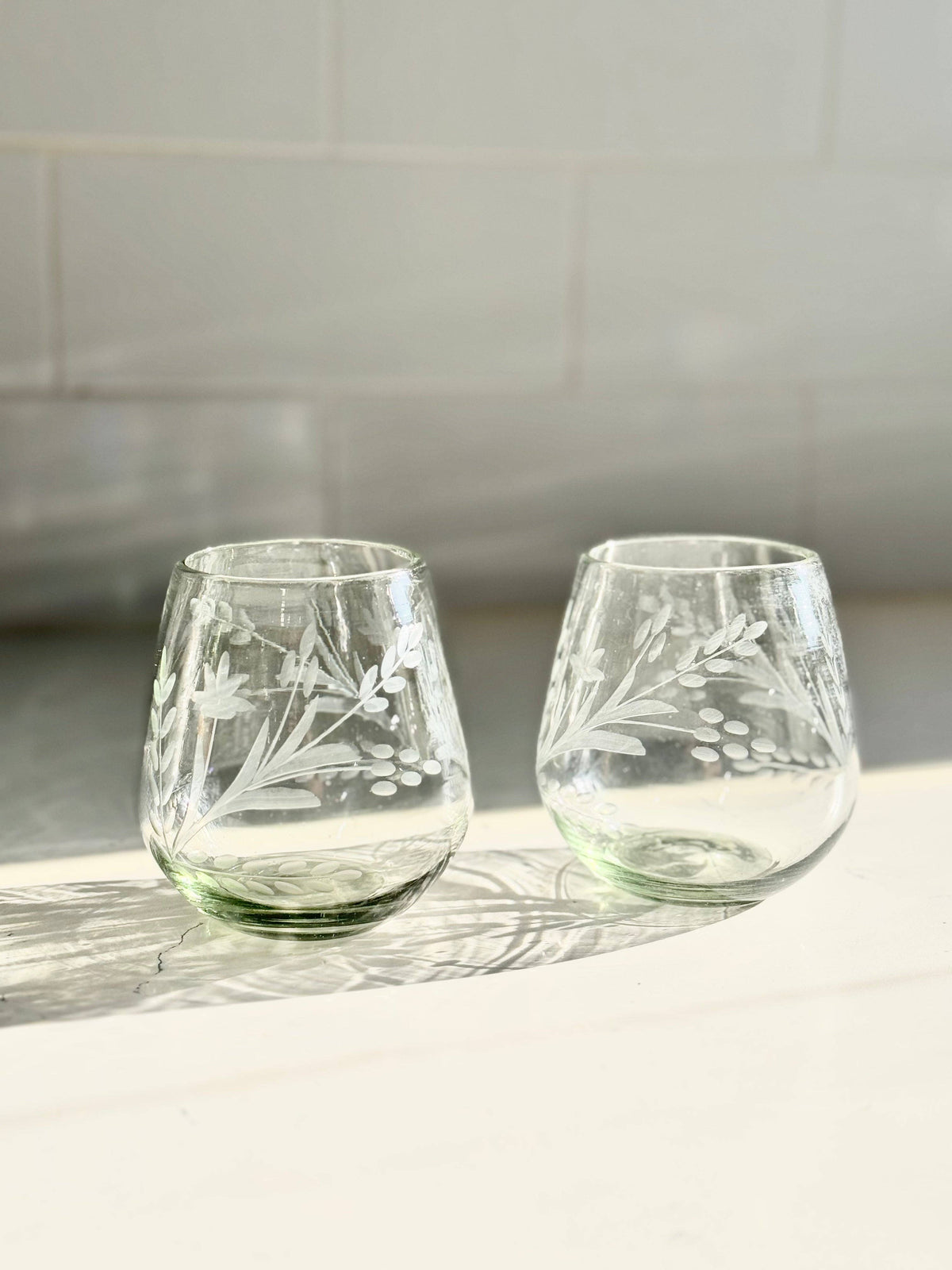 Wine Glass - Stemless - Hand Etched Blown
