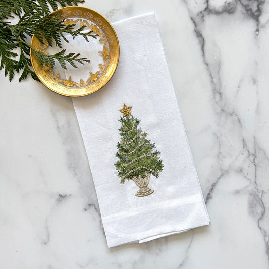 Towel - Embroidered Linen - Tree