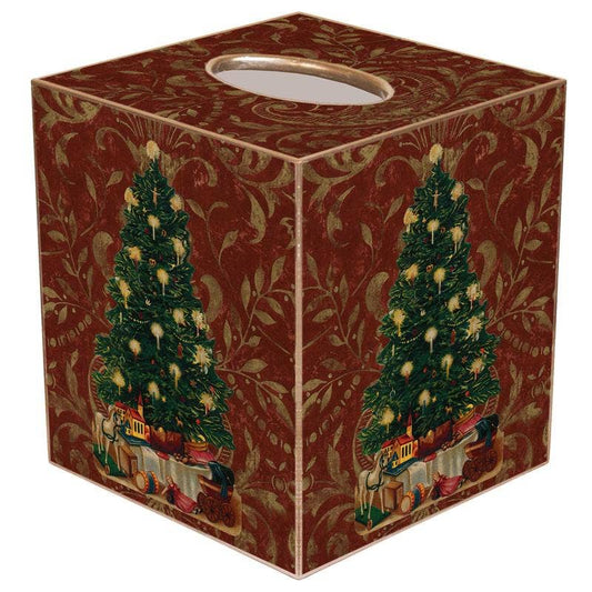 Tissue Box - Christmas Tree on Red Damask