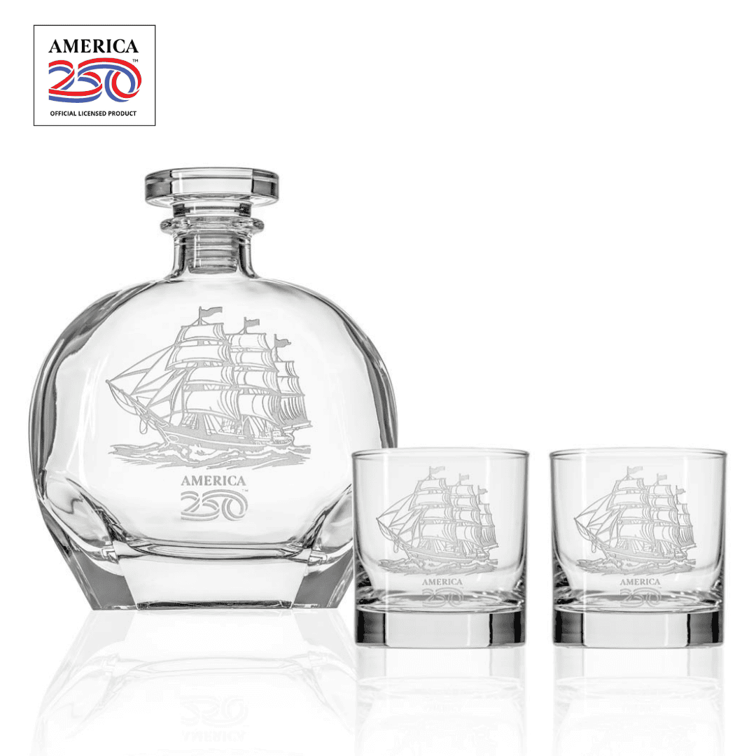 Barware - Whiskey Decanter & Rocks Glasses - Tall Ship - America250™
