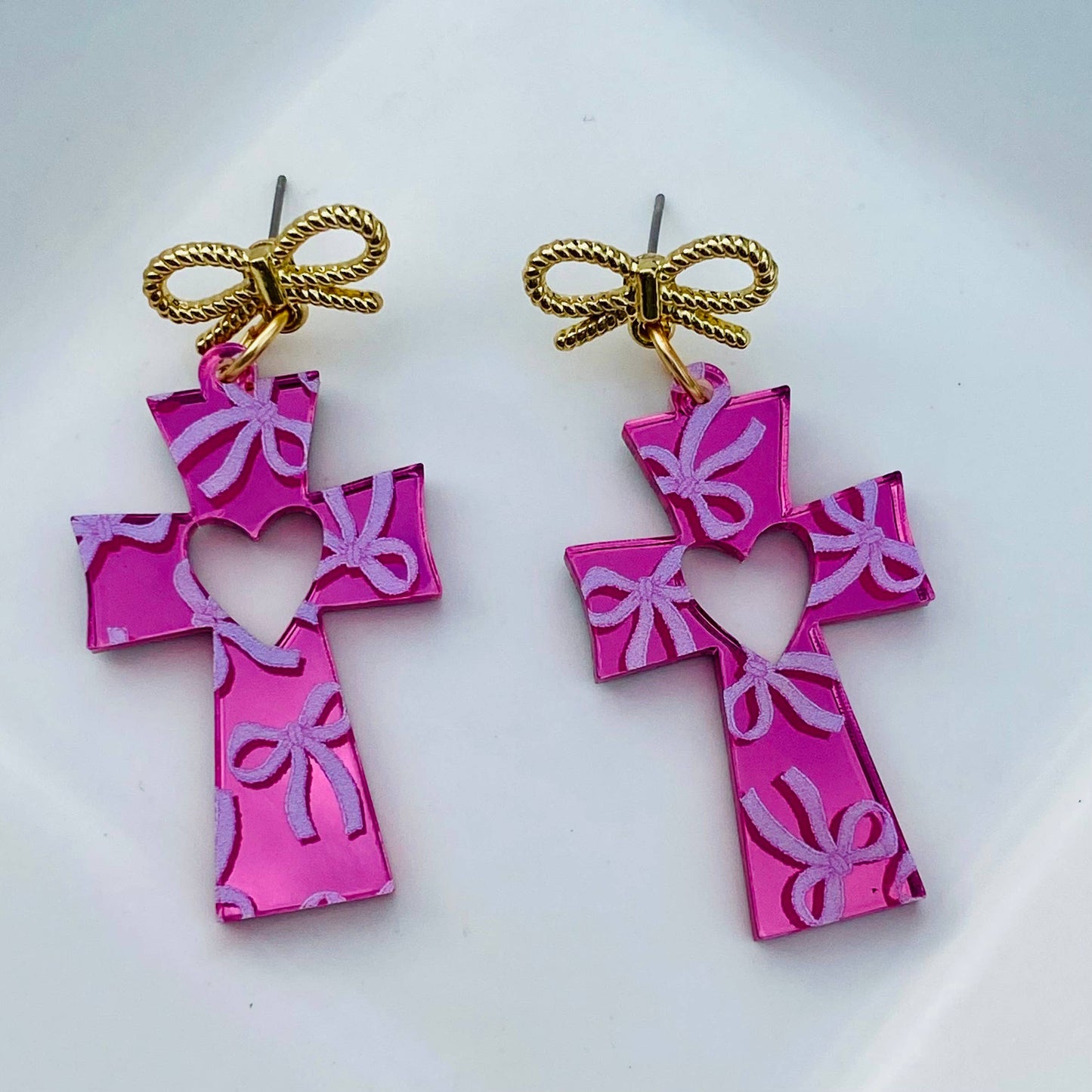 Earrings - Cross - Mirror Bows
