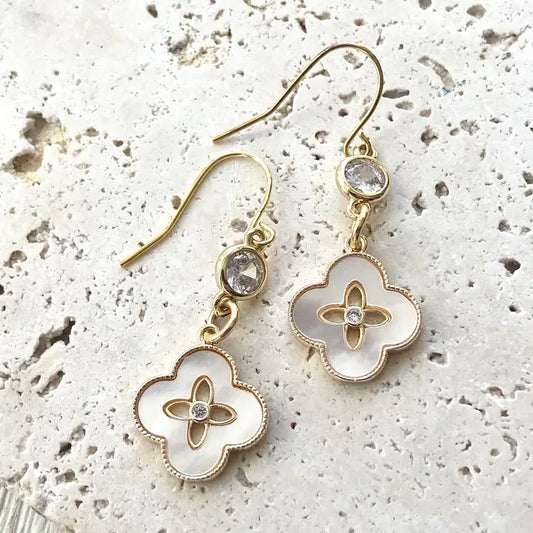 Clover shell  with crystal earrings