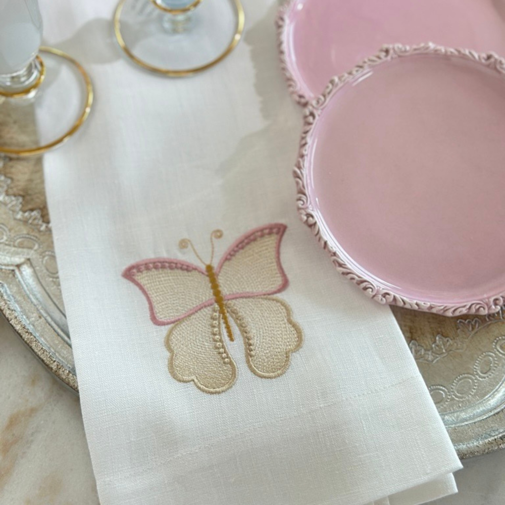 Tea Towel - Embroidered Linen - Butterfly
