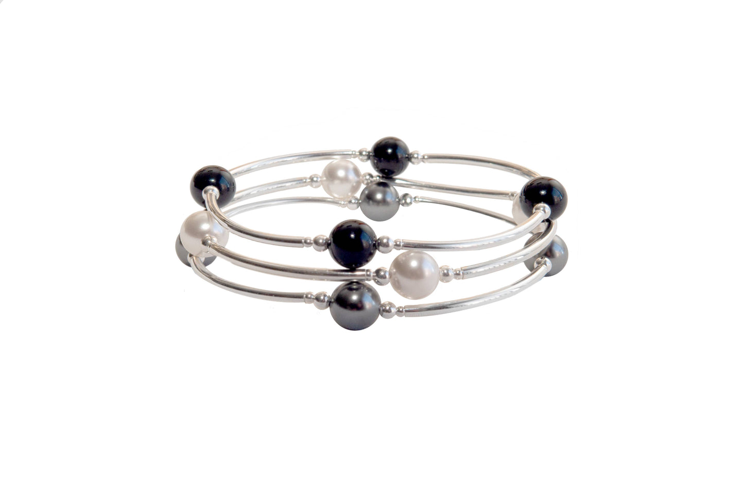 8mm White Pearl Blessing Bracelet with Sterling Silver Tubes