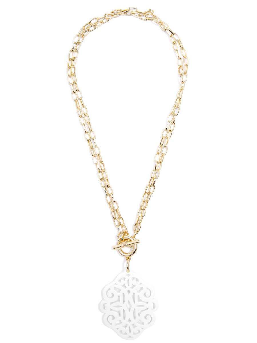 Regal Acrylic Pendant Necklace - White