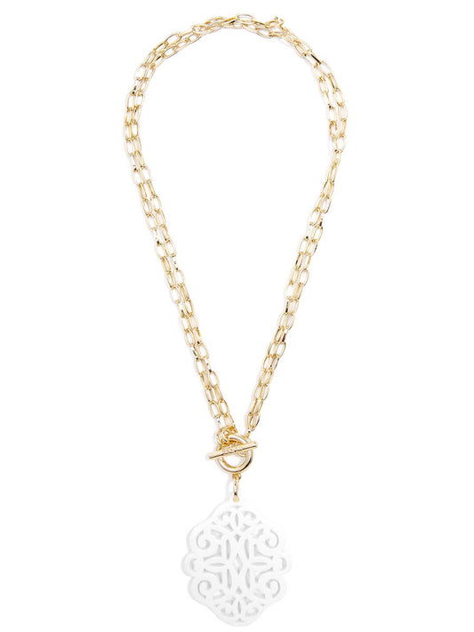 Regal Acrylic Pendant Necklace - White