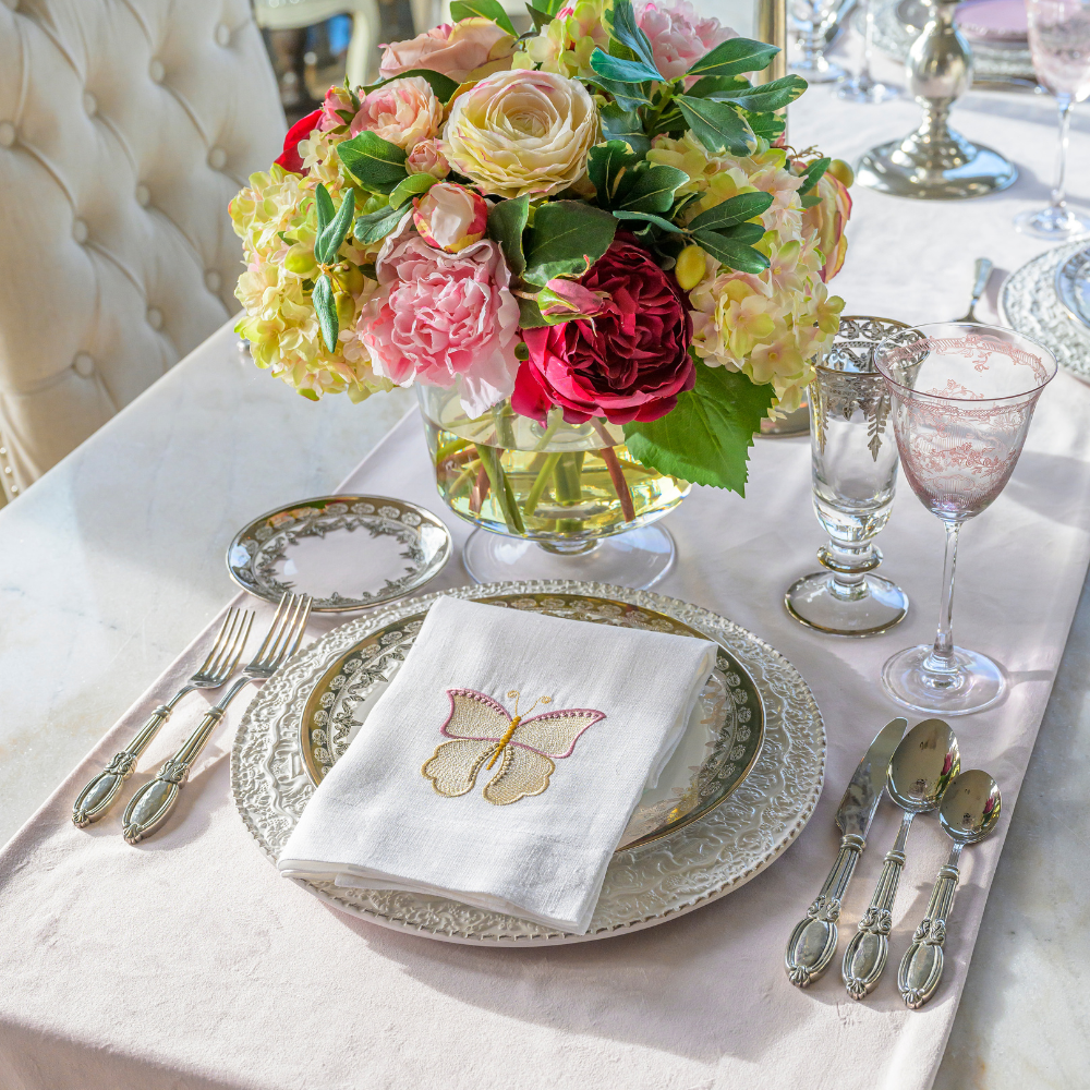 Tea Towel - Embroidered Linen - Butterfly