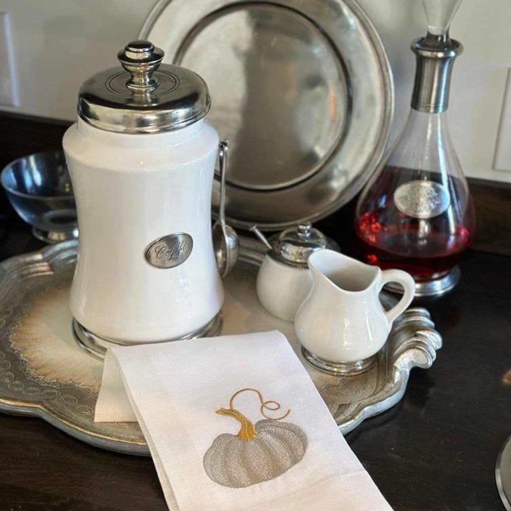 Tea Towel - Embroidered Linen - Pumpkin