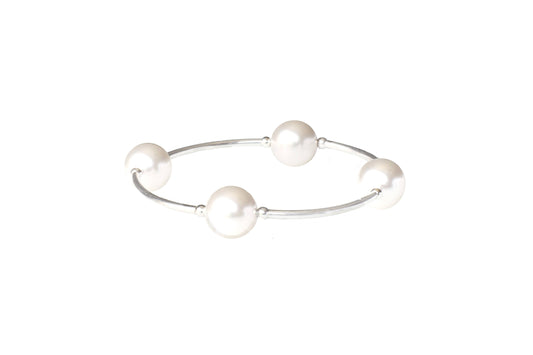12mm White Pearl Blessing Bracelet with Sterling Silver Tubes