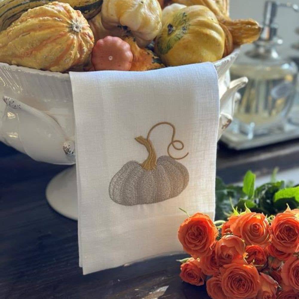 Tea Towel - Embroidered Linen - Pumpkin