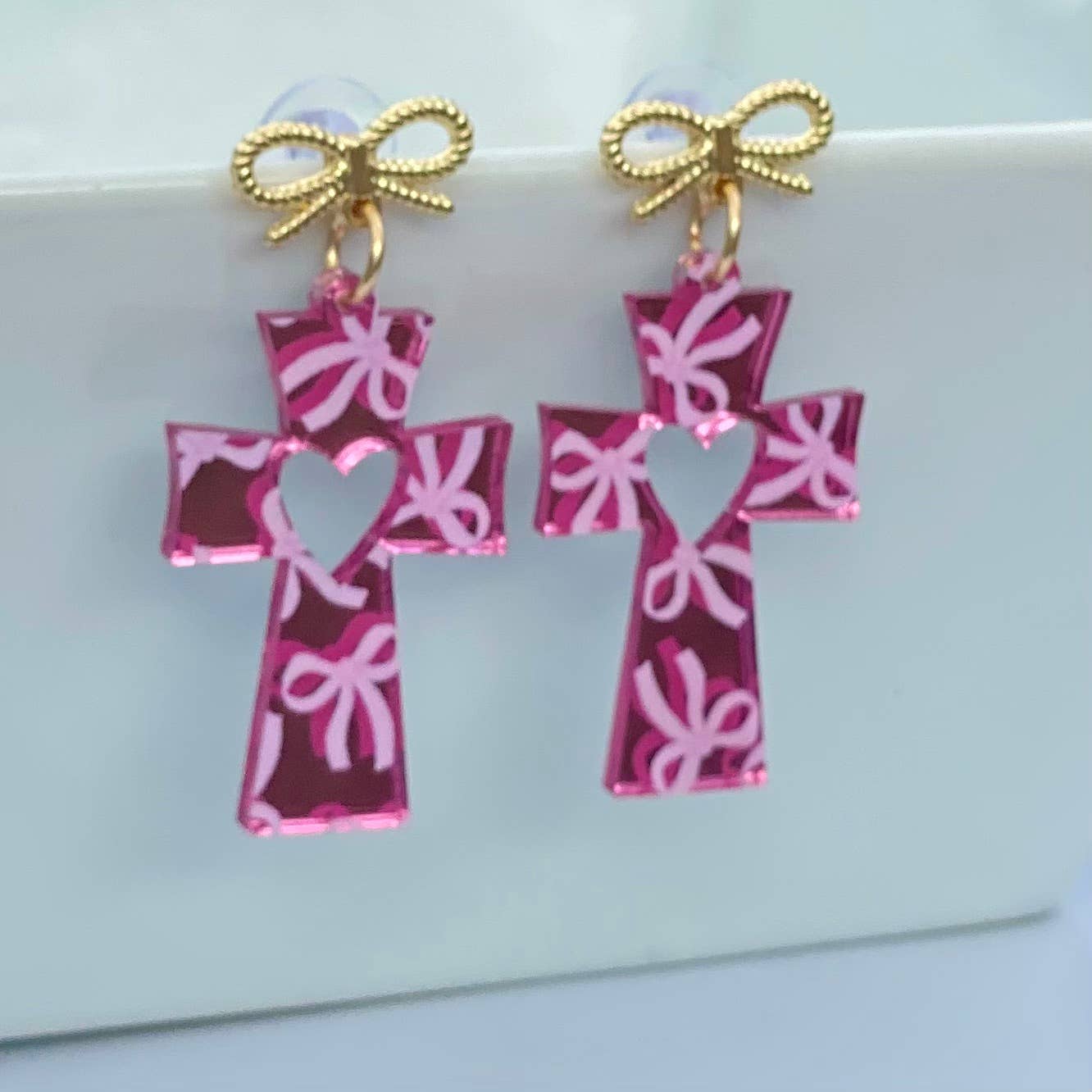 Earrings - Cross - Mirror Bows