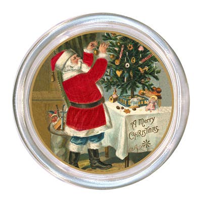 Coaster featuring the Santa trimming the Tree pattern