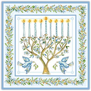 Floral Menorah with Blue Birds Square Placemat