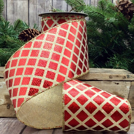 Wired Ribbon - Harlequin & Red