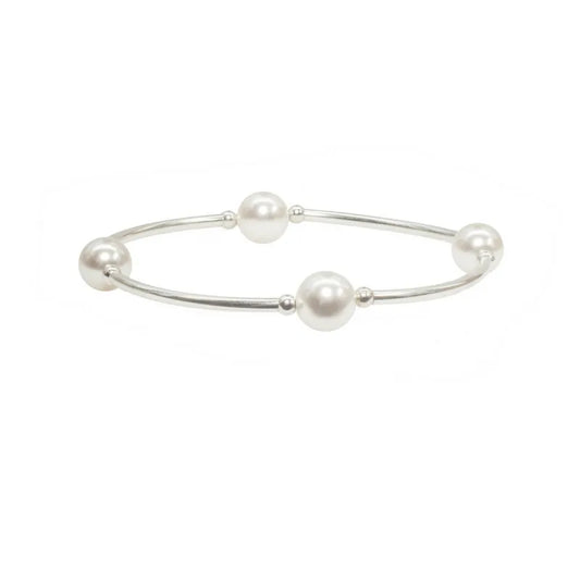 8mm White Pearl 5.75" Children's Size Blessing Bracelet with Sterling Silver Tubes