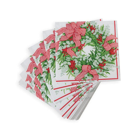 Cocktail Napkins - Ribbon Stripe Wreath