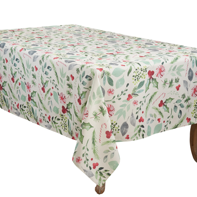 Tablecloth - Square - Christmas Holly & Candy Canes